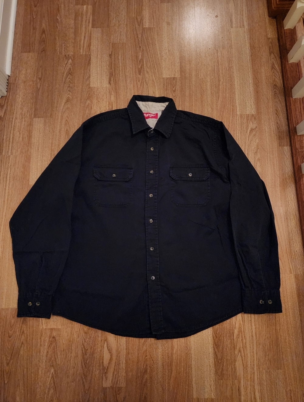 Wrangler Button Up Down Shirt Jacket Long Sleeve Cotton Black Large